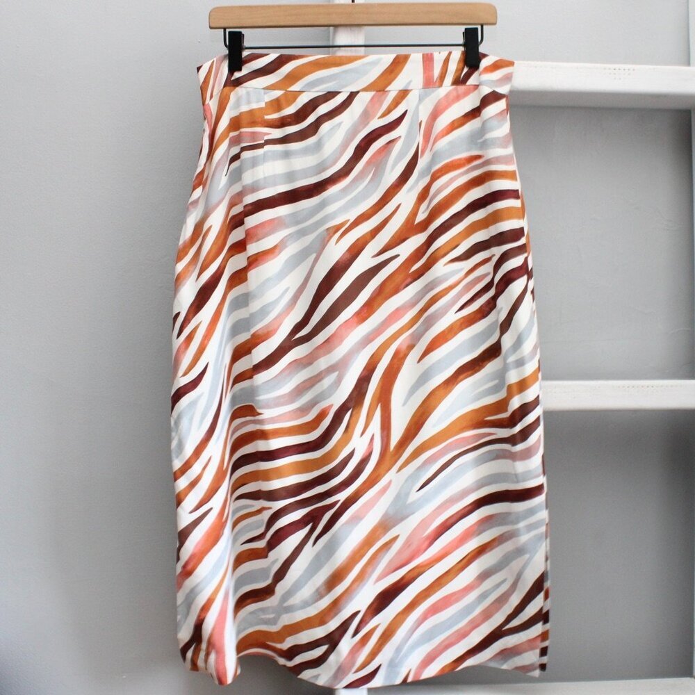 Ann Taylor Brown & Blue Zebra Stripe Side Slit Pencil Midi Skirt Size 10 - Picture 3 of 6